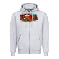Heather Grey christmas nana highland cow Zipper Hoodie - BarkalooDesign