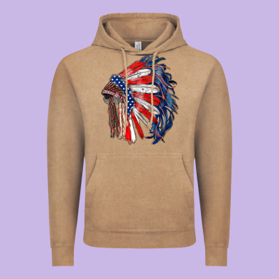 American Flag Indian Headdress Vintage Hoodie Designed By Ranaportraitstore
