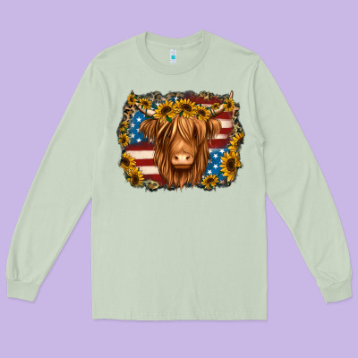 4th Of July Shaggy Cow Long Sleeve Tee Designed By Jasminsmagicworld