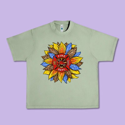 Firefighter Sunflower Urban Heavy Tee Designed By Hra Design Shop