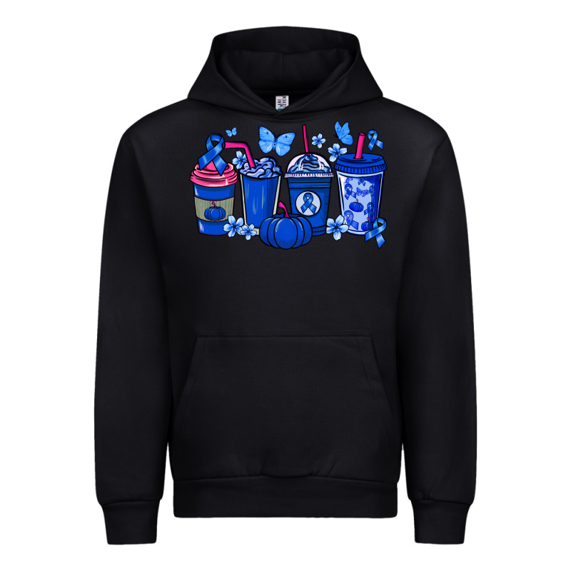 Colon Cancer Coffee Cups Blue Ribbon Urban Hoodie by NancyCooperArtShop | Teevron