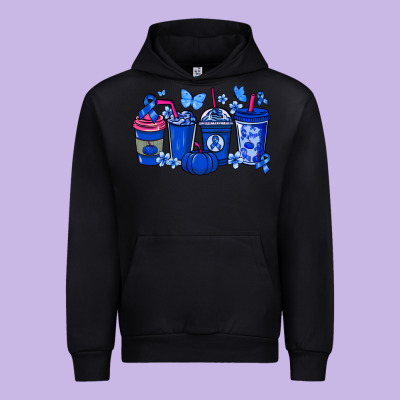 Colon Cancer Coffee Cups Blue Ribbon Urban Hoodie Designed By Nancycooperartshop