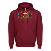 Burgundy christmas mom highland cow Zipper Hoodie - BarkalooDesign