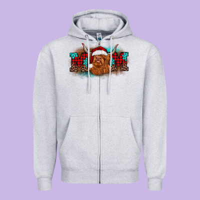 Christmas Mom Highland Cow Zipper Hoodie Designed By Barkaloodesign