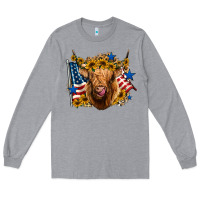 Heather Grey 4th of july shaggy cow leopard background Long Sleeve Tee - Jasminsmagicworld