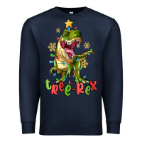 Navy tree rex trex christmas dinosaur Premium Sweatshirt - MaliasSmallBusiness