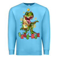 Ocean Blue tree rex trex christmas dinosaur Premium Sweatshirt - MaliasSmallBusiness