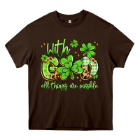 Chocolate Brown with god all things are possible Heavy Core Tee - Artiststas