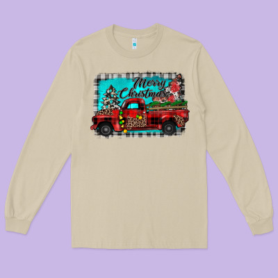 Truck Merry Christmas Long Sleeve Tee Designed By Jahusdesignshop