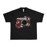 Black floral feather vintage camera Urban Heavy Tee - FaDigitalArtStudio