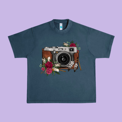 Floral Feather Vintage Camera Urban Heavy Tee Designed By Fadigitalartstudio