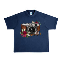 Navy floral feather vintage camera Urban Heavy Tee - FaDigitalArtStudio