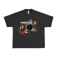 Pigment Black floral feather vintage camera Urban Heavy Tee - FaDigitalArtStudio