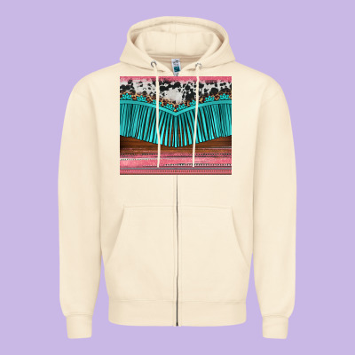 Western Fringe Cowhide Leopard Zipper Hoodie Designed By Barkaloodesign