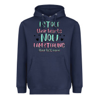 Navy i stole their hearts now i am stealing their last Heavyweight Hoodie - MaliasSmallBusiness