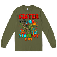 Army Green sister of the birthday boy t rex Long Sleeve Tee - Artiststas