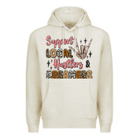 Oatmeal Heather support local hustlers and dreamers Premium Hoodie - Artiststas