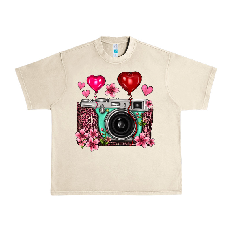 Floral Heart Pink Leopard Vintage Camera Urban Heavy Tee by FaDigitalArtStudio | Teevron