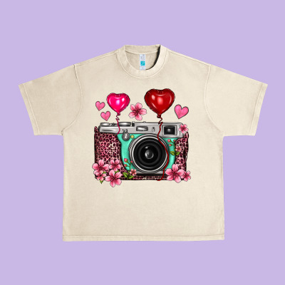 Floral Heart Pink Leopard Vintage Camera Urban Heavy Tee Designed By Fadigitalartstudio