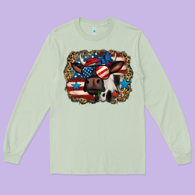 4th Of July Cow Long Sleeve Tee Designed By Jasminsmagicworld