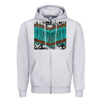 Heather Grey western cowhide leopard turquoise fringed Zipper Hoodie - BarkalooDesign