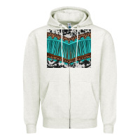 Oatmeal Heather western cowhide leopard turquoise fringed Zipper Hoodie - BarkalooDesign