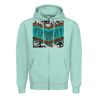 Western Cowhide Leopard Turquoise Fringed Zipper Hoodie | Teevron