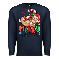 Navy merry slothmas Premium Sweatshirt - MaliasSmallBusiness