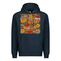 Navy pumpkin plaid sunflower seamless Premium Hoodie - AdoDesignShop
