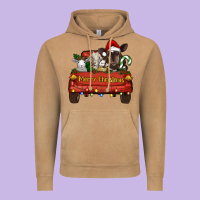 Merry Christmas Truck Animals Vintage Hoodie Designed By Ranaportraitstore