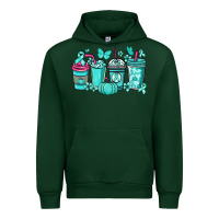 Forest Green Ovarian Cancer coffee cups teal ribbon Urban Hoodie - NancyCooperArtShop
