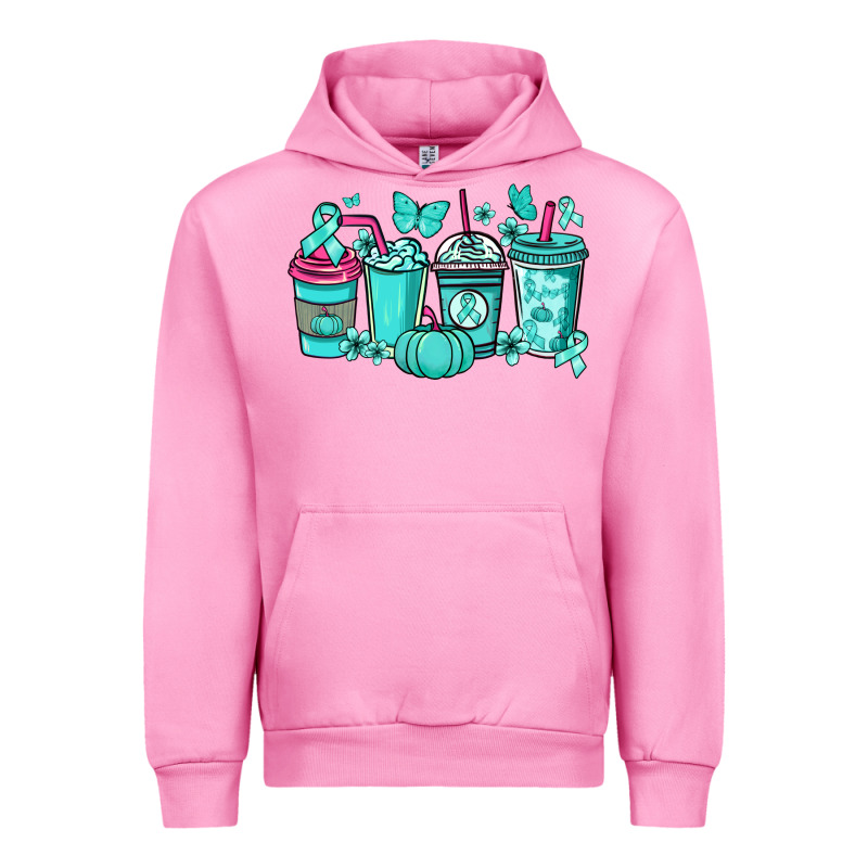 Ovarian Cancer Coffee Cups Teal Ribbon Urban Hoodie by NancyCooperArtShop | Teevron