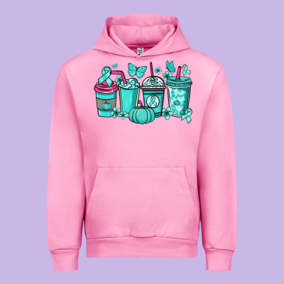 Ovarian Cancer Coffee Cups Teal Ribbon Urban Hoodie Designed By Nancycooperartshop