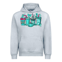 Heather Grey Ovarian Cancer coffee cups teal ribbon Urban Hoodie - NancyCooperArtShop