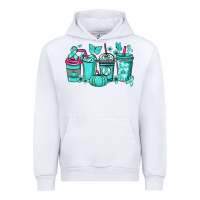 White Ovarian Cancer coffee cups teal ribbon Urban Hoodie - NancyCooperArtShop