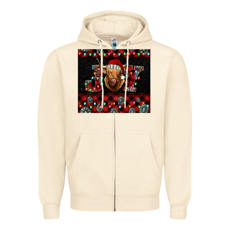 Highland Cow Joy Christmas Zipper Hoodie by BarkalooDesign | Teevron