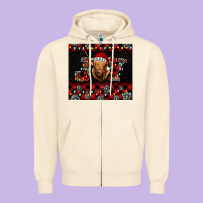 Highland Cow Joy Christmas Zipper Hoodie Designed By Barkaloodesign