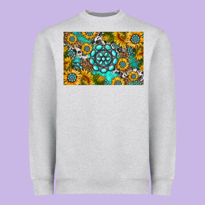 Western Turquoise And Sunflowers Skinny Metal Can Holder Heavyweight Sweatshirt Designed By Hra Design Shop
