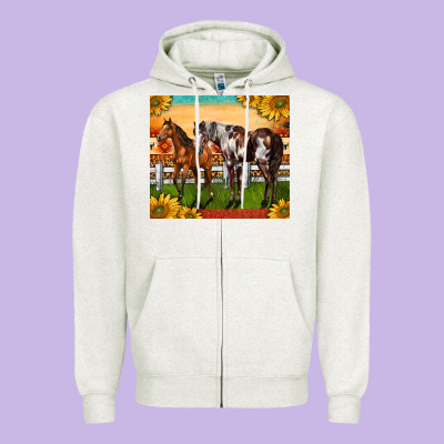 Western Ranch Horses Zipper Hoodie Designed By Lillyallendesigns