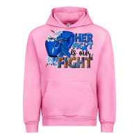 Fuchsia Pink Her fight is our fight Colon Cancer blue ribbon Urban Hoodie - NancyCooperArtShop
