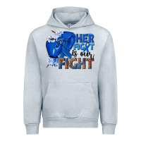 Heather Grey Her fight is our fight Colon Cancer blue ribbon Urban Hoodie - NancyCooperArtShop