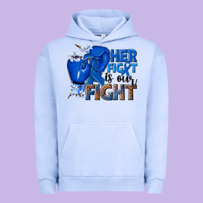 Her Fight Is Our Fight Colon Cancer Blue Ribbon Urban Hoodie Designed By Nancycooperartshop