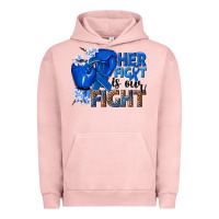 Pigment Salmon Her fight is our fight Colon Cancer blue ribbon Urban Hoodie - NancyCooperArtShop