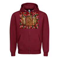 Burgundy Christmas highland cow with candy canes Zipper Hoodie - BarkalooDesign