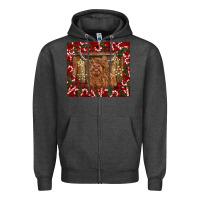 Charcoal Heather Christmas highland cow with candy canes Zipper Hoodie - BarkalooDesign