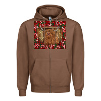 Chestnut Christmas highland cow with candy canes Zipper Hoodie - BarkalooDesign