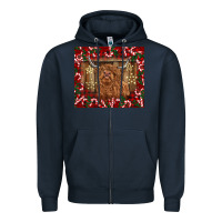Navy Christmas highland cow with candy canes Zipper Hoodie - BarkalooDesign