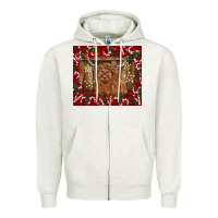 Oatmeal Heather Christmas highland cow with candy canes Zipper Hoodie - BarkalooDesign