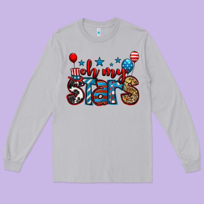 Oh My Stars 4th Of July Long Sleeve Tee Designed By Jasminsmagicworld