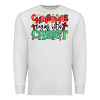 Oatmeal Heather christmas begins with christ Premium Sweatshirt - MaliasSmallBusiness